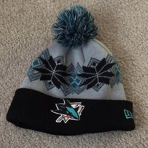 New Era Sharks Gray and Black Knit Beanie with Pom